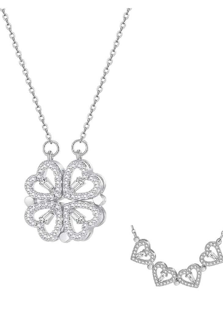 Magnetic Silver Flower Pendant | قلادة زهرة فضية مغناطيسية